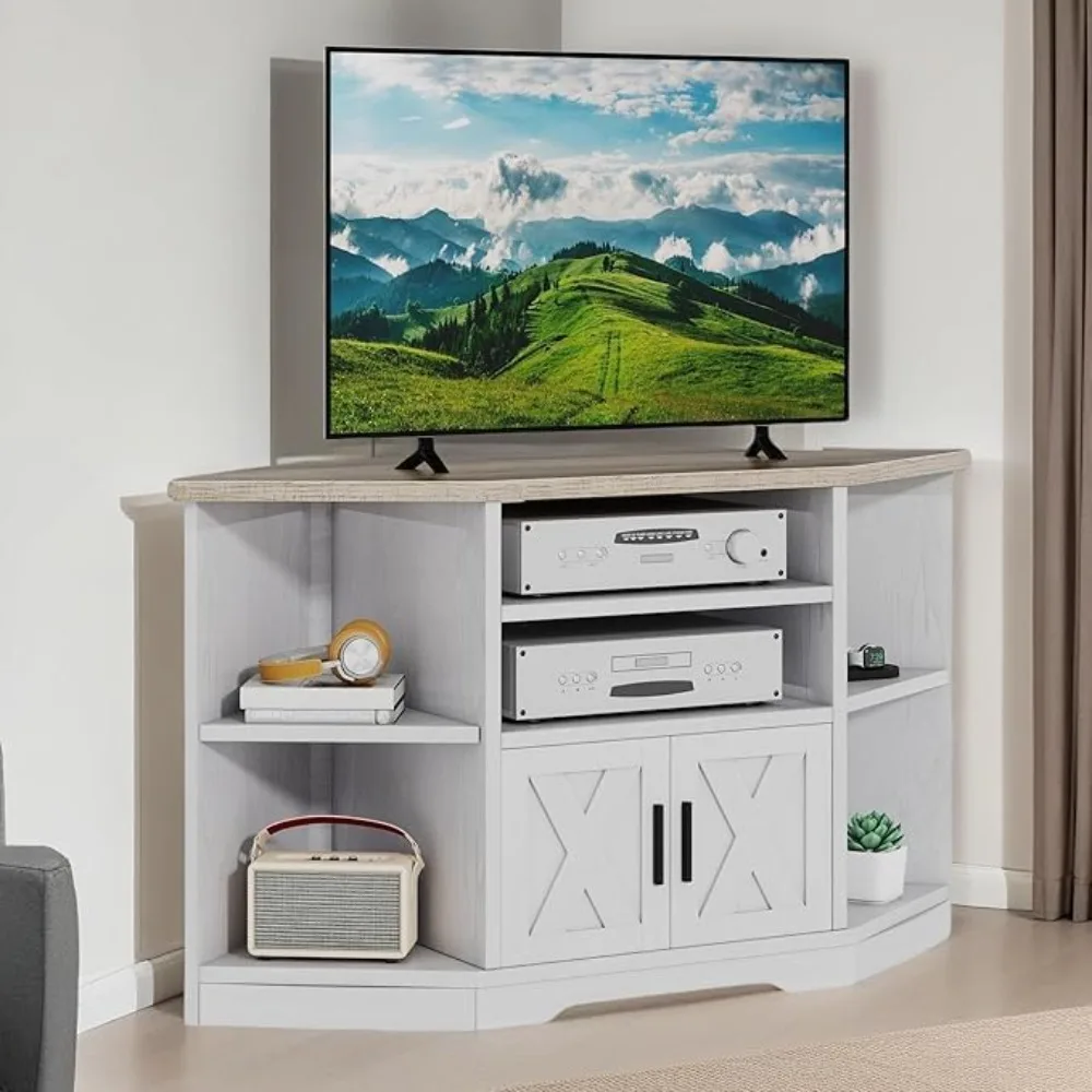 

Farmhouse Corner TV Stand for Living Room, TV Stand for 55 Inch TV, with Storage and Power Outlet,Entertainment Center
