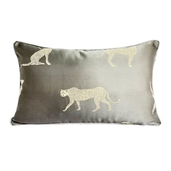 Fashion Woven Floor Waist Gray Leopard Pillow Case Decorative Home Sofa Chair Lumbar Cushion Cover 30x50cm, 1 Pc Set
