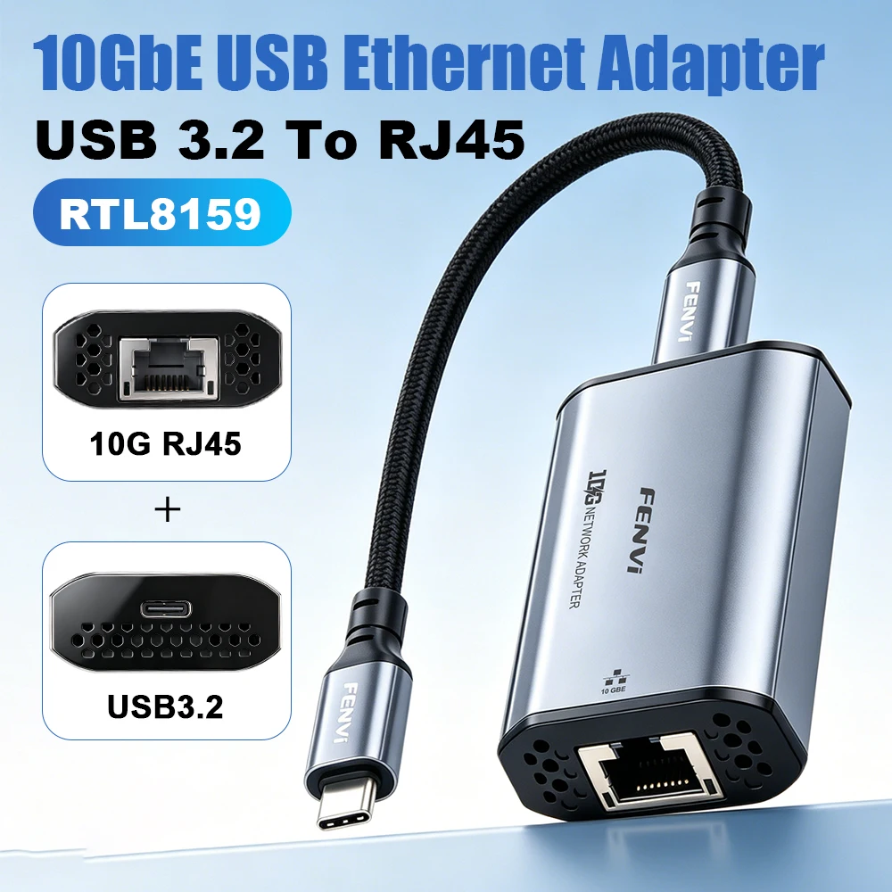 10GbE USB3.2 RTL8159 RJ45 Ethernet Adapter 10 Gigabit Network Card For MacBook PC Win 10/11