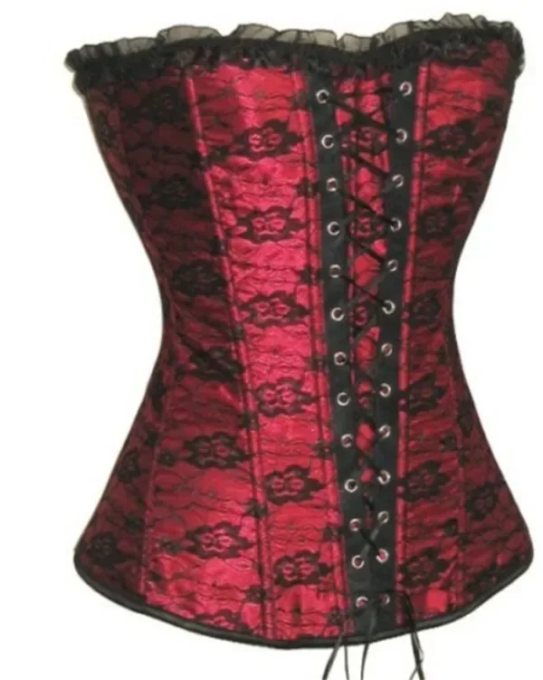 Women Sexy Burlesque Overbust Corset Bustier Floral Lace Basque Corselet