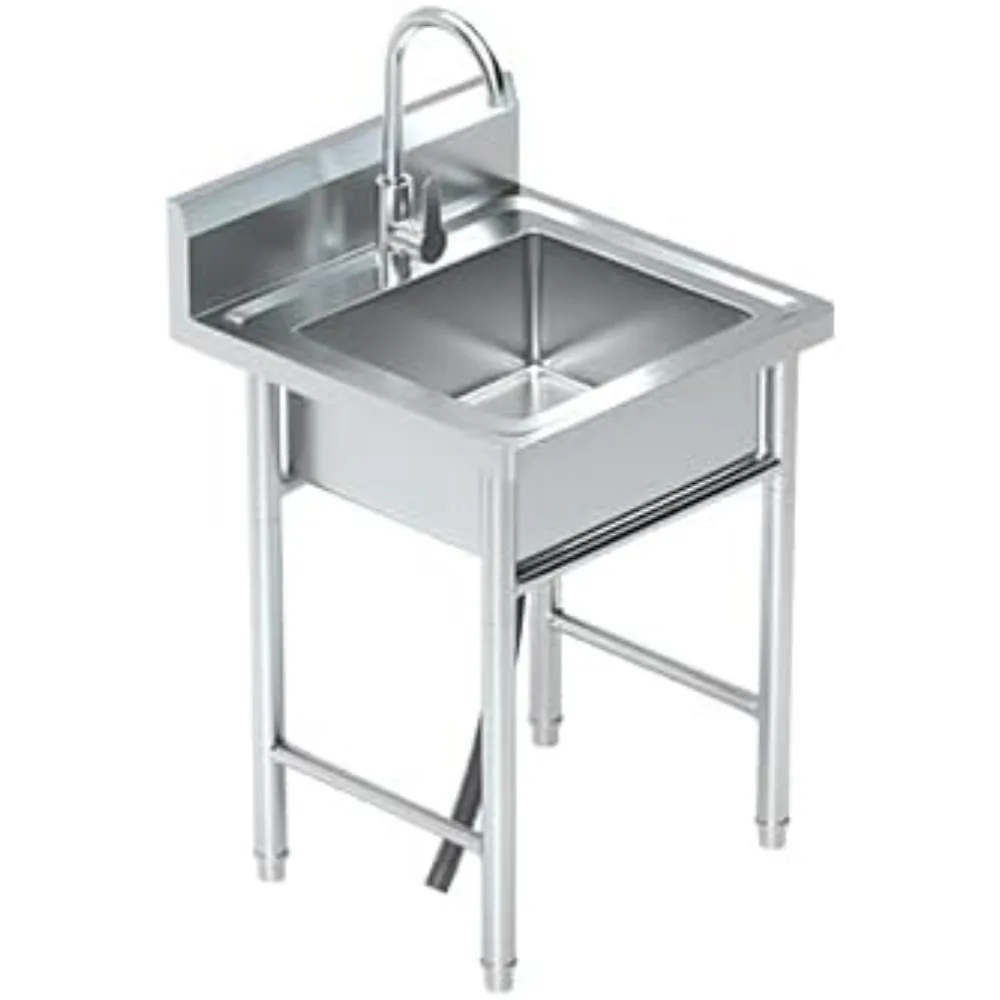 

Utility Sink Freestanding Single Bowl Laundry Sink with Hot and Cold Water Plumbing Stainless Steel Sink for Kitchen and Bathroo