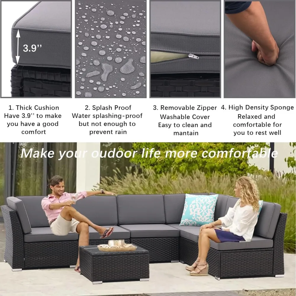 Outdoor Sectional Patio Sofa Set with Coffee Table All Weather PE Rattan with Thickened Cushion, Manual Weaving