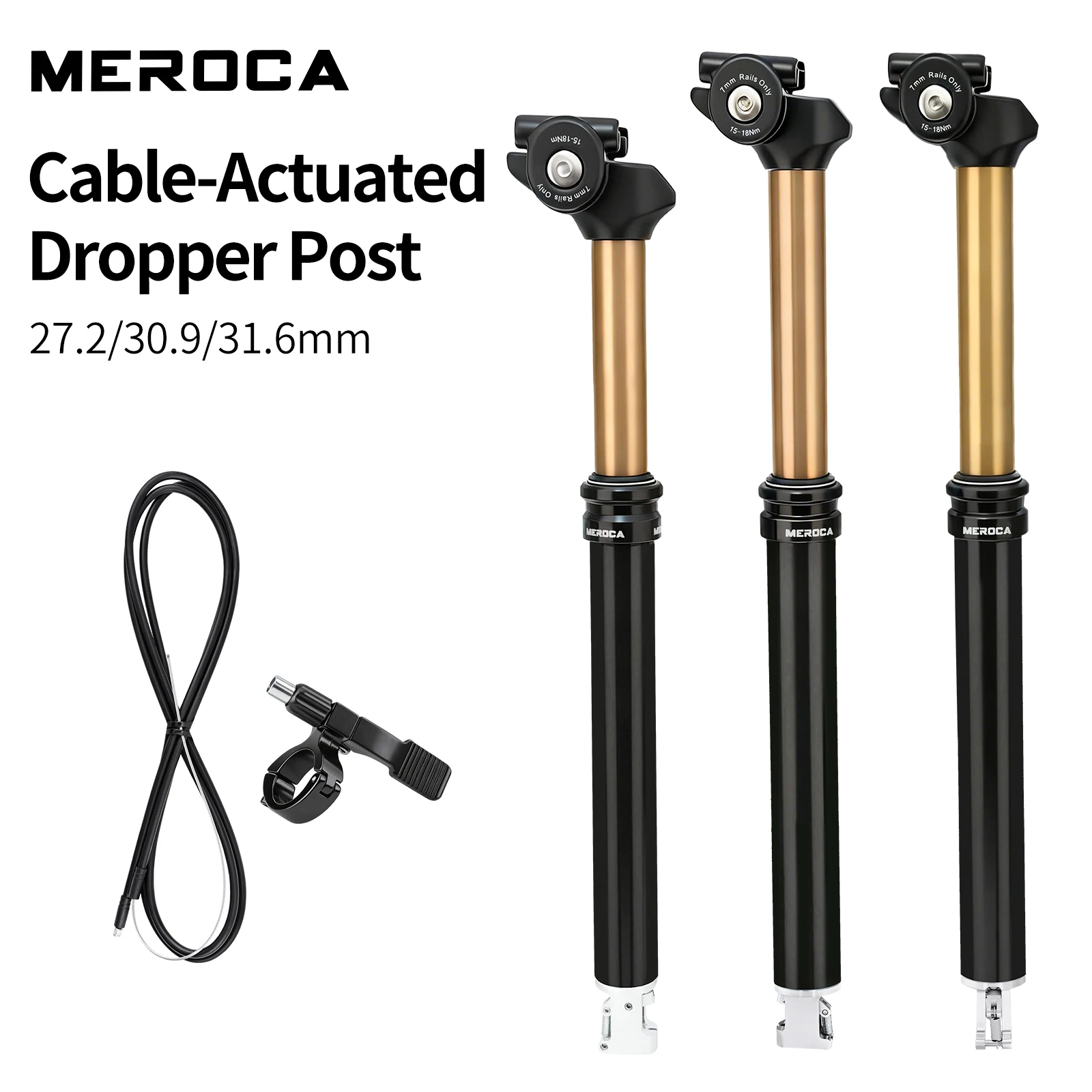 MEROCA Fahrrad-Sattelstütze mit Kabelsteuerung 27,2mm/30,9mm/31,6mm Schwarz-Gold Aluminiumlegierung Mountainbike-Sattelstütze