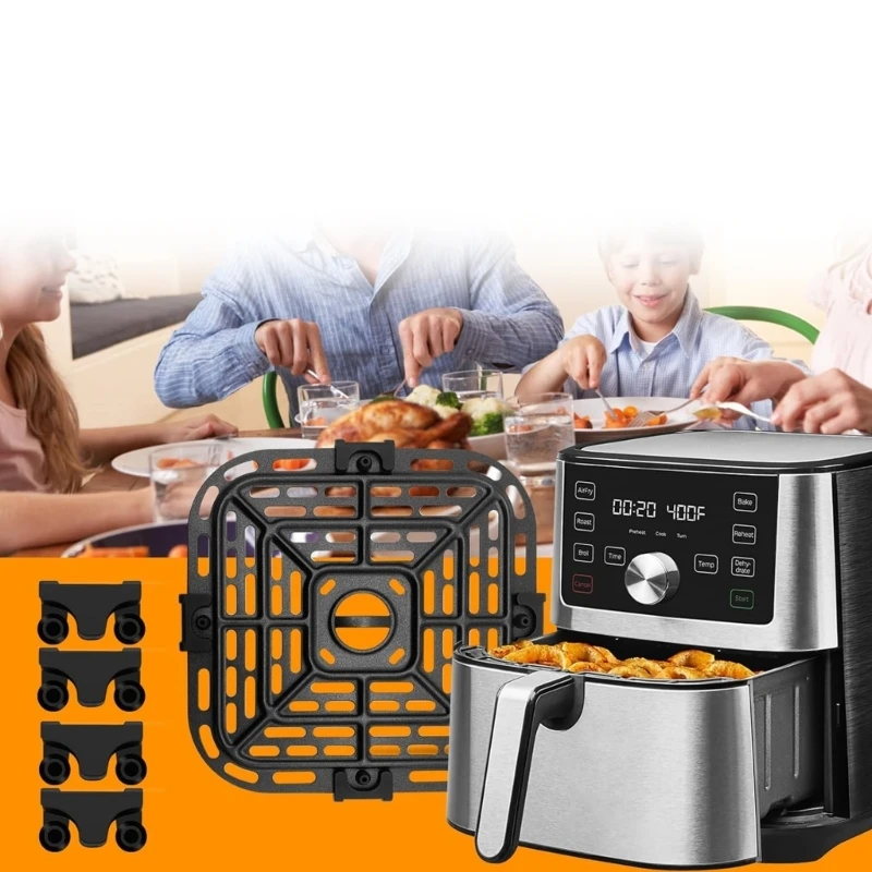 Air Fryer Grill Pans Accessories for 4 Quart Air Fryers Vegetables Delicious Meals Square Stainless Steel Crisper Plate