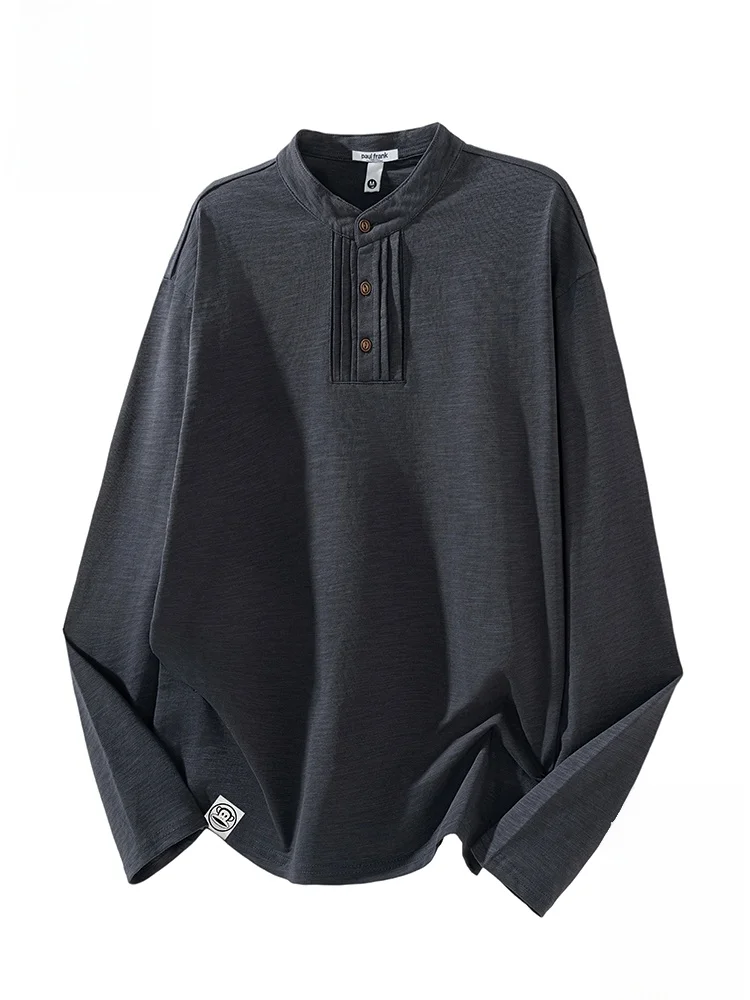 

PaulFrank Long Sve American Sle Henry Collar T-irt Men's Base Layer Top Pure Color Simple Match Autumn Faion irt