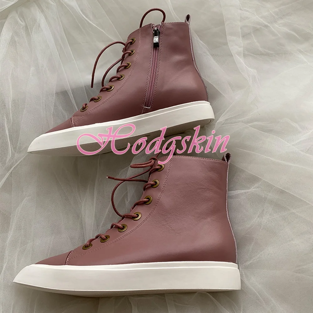 Spitze Zehen Spitze Bis Stiefeletten Frauen Casual Schuhe Keile Leder Solide Frühling Herbst Neue Stil Kleid Täglichen Stiefel Angepasst