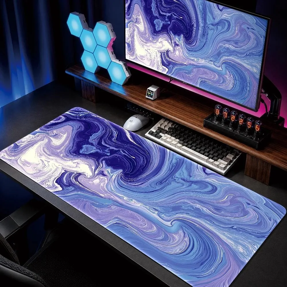 Creative Blue-Purple Fluid Art Mouse Pad - Durable and Wear-resistant Computer Desk Pad - Office, Gaming, and Computer Keyboard