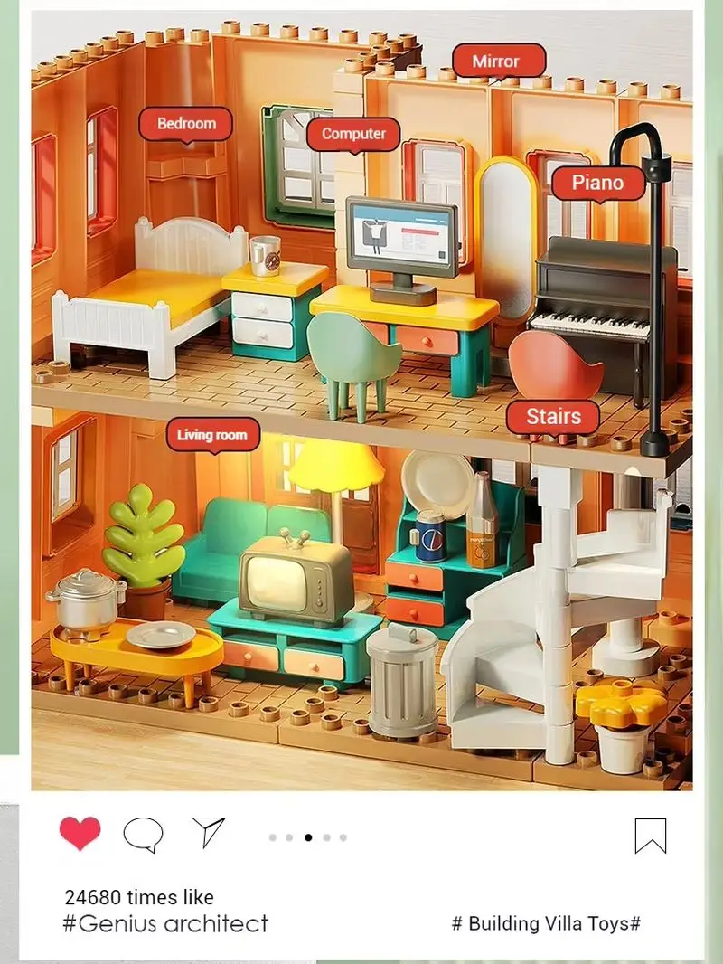 Sonho villa montagem casa de boneca 3d diy casa blocos de construção conjunto brinquedo menina família brinquedo boneca casa montagem villa presentes aniversário