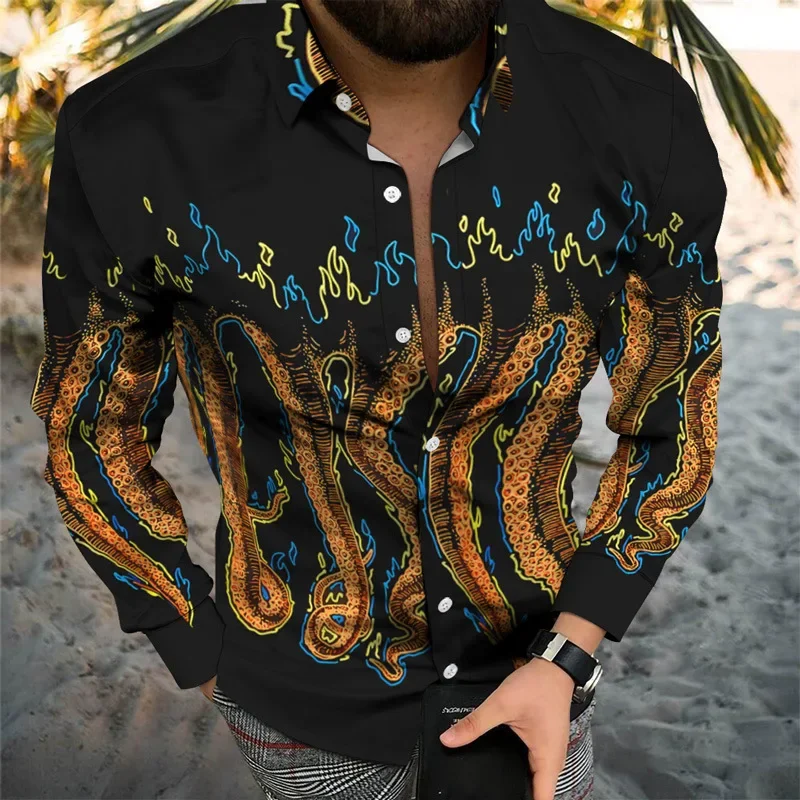 Men's Shirt Lapel Holiday Party Shirt Men's 3d Printed Octopus Print Casual Street Short Sleeve Fashion Printed Shirt