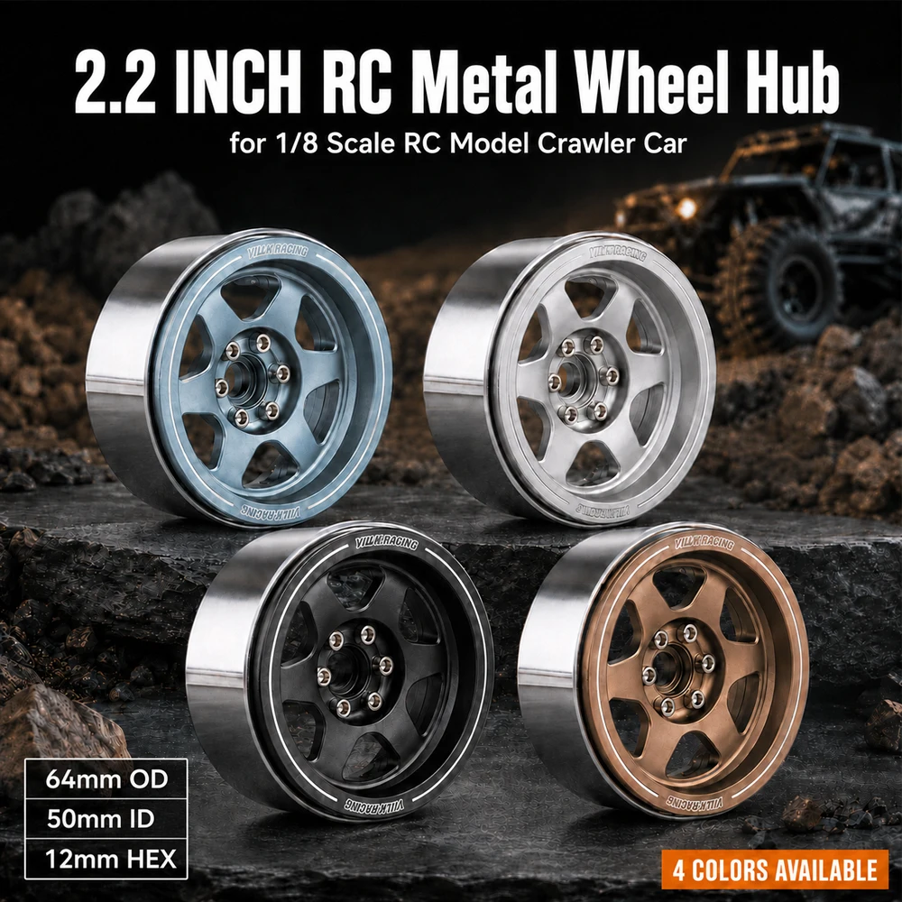 PYFORE 2.2 Inch RC Crawler Metal Wheel Hub 64mm Outer Diameter 50mm Inner Diameter 12mm Hex Adapter for 1/8 1/10 Crawler Car
