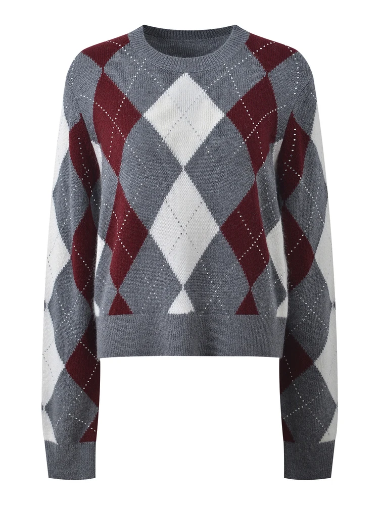 High-End Version Casual Knitted Long Sve Diamond-Embroidered Leisure Sweater ort Knitted Top for Women