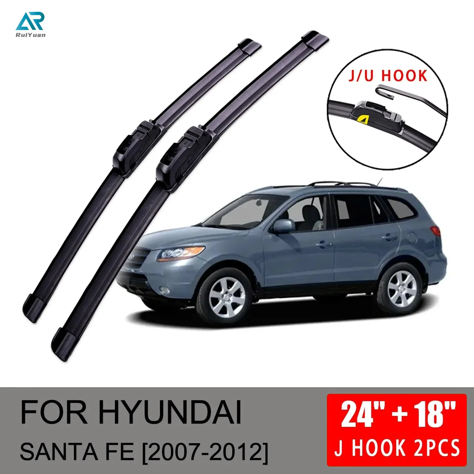 

For Hyundai Santa Fe CM 2007 2008 2009 2010 2011 2012 Front Wiper Blades Brushes Cutter U J Hook