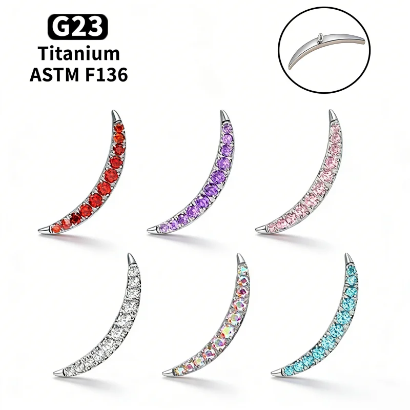 G23 Titan 16G Internes Gewinde Lippenpiercing Zirkonia Halbmond Labret Tragus Helix Knorpel Nasenschmuck Ohrringe