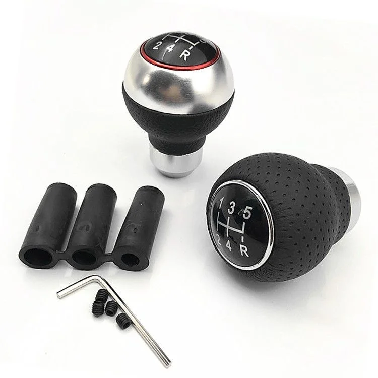 

5 Speed Car Aluminum Leather Gear Shift Knob Stick Shifter Cover AT MT Automatic Manual Transmission Lever Shifter Knob