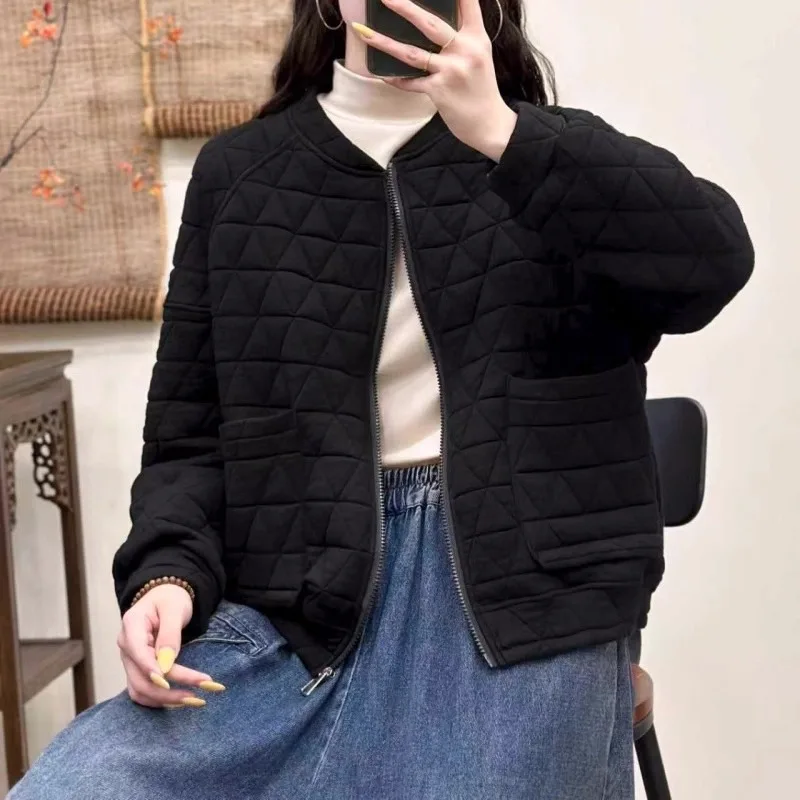 

Хлопковая куртка с ромбовидным узором в стиле ретро, женская свободная повседневная длинная хлопковая куртка-свек, верхняя одежда, осень-зима, Новое поступление