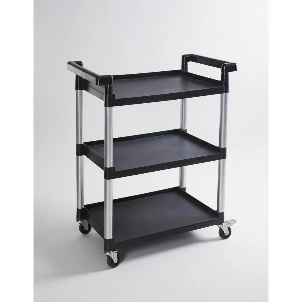 

Универсальная тележка с 3 полками и колесами, вместимость 225 фунтов, прочный пластик для гаража, кухни, офиса