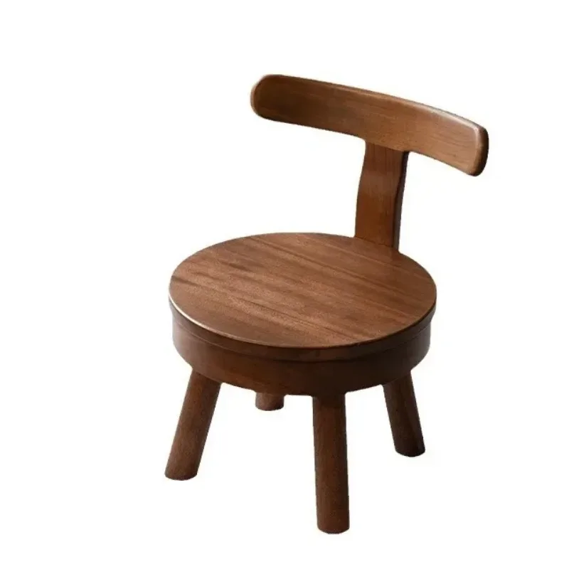 Simple Coffee Table Low Stool Backrest Chair Children's Stool Household Use olid Wood Small Round Stool With Rotatable Backrest