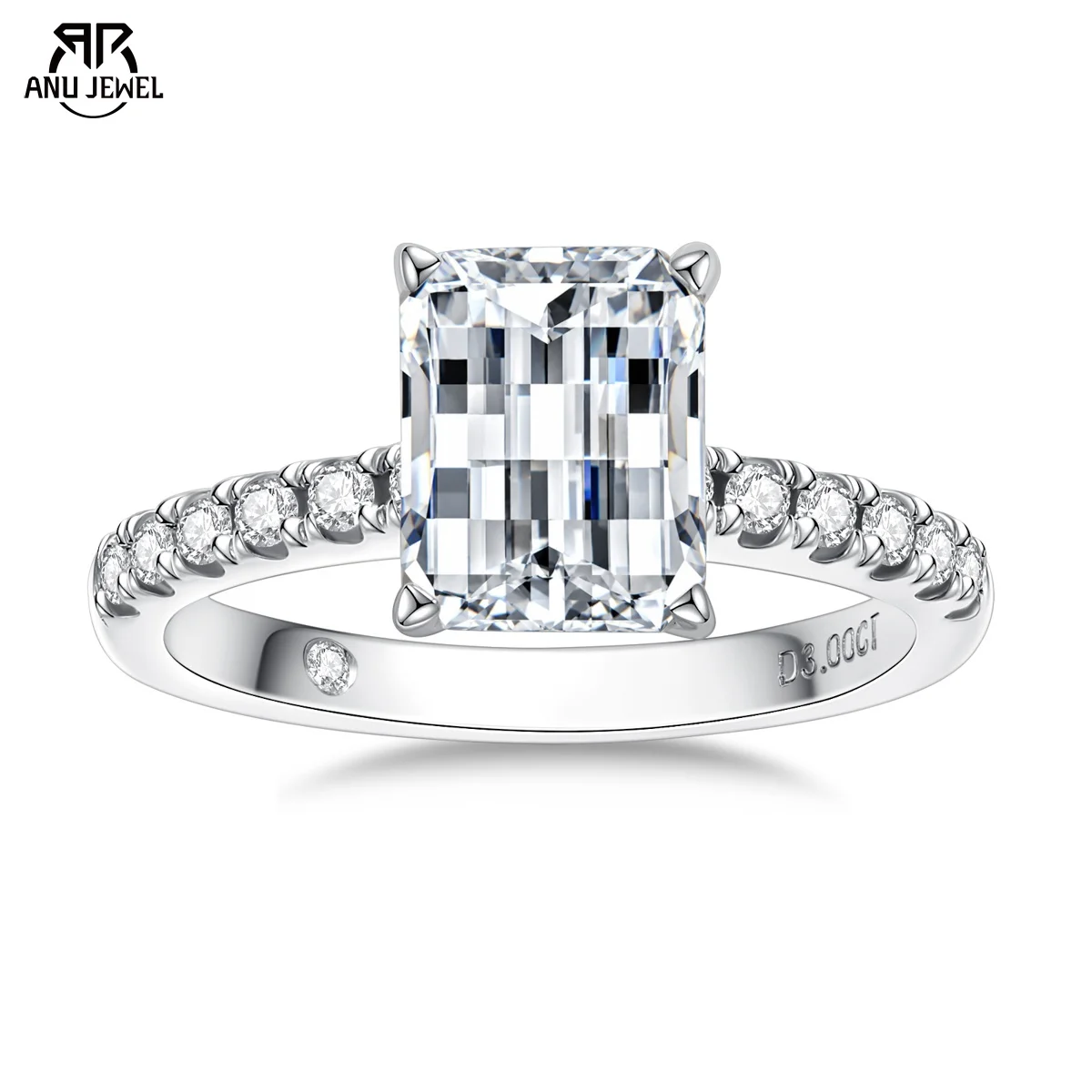 AnuJewel 3ct Pixel Cut Moissanit-Verlobungsring 925 Sterling Silber Schachbrettmuster-Ring Hochzeitsschmuck für Damen