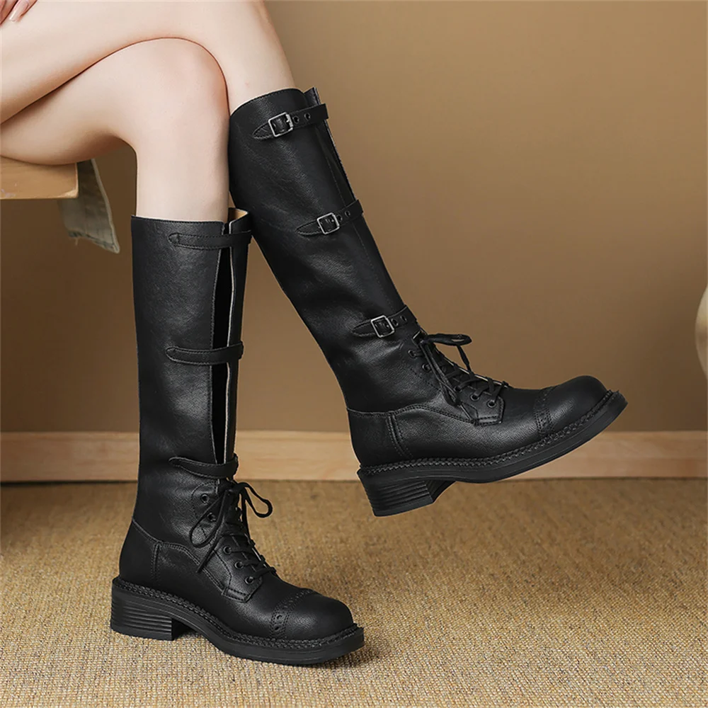 FEDONAS Ins Women Knee High Boots Round Toe Fashion Warm Autumn Winter Motorcycle Boots Female High Shoes Woman