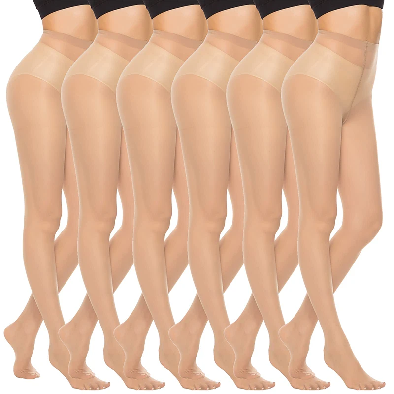 Kave 6 Pairs 20D Women\'s Sheer Tights Ultra Thin High Waist Pantyhose Thigh High Stockings Black Nylon Ladies Leggings