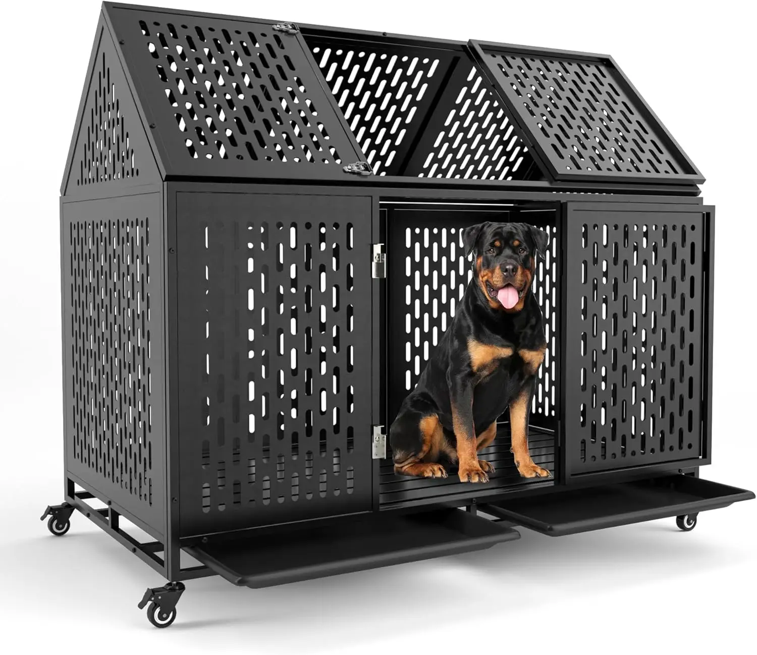 

52 Inch Heavy Duty Dog Crate Extra Large Dog Cage, Indestructible XXL Dog Crate Kennel with Open Roof
