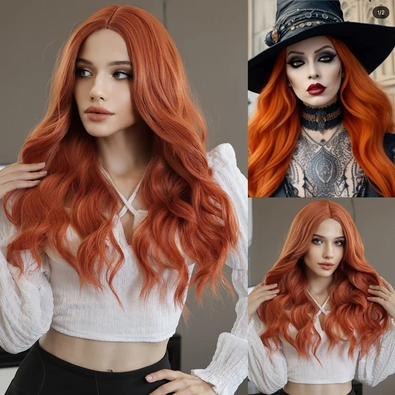 24 inch Halloween Coco women's wig fashionable fluffy wool curly hair dirty orange wig suitable for women to wear and use