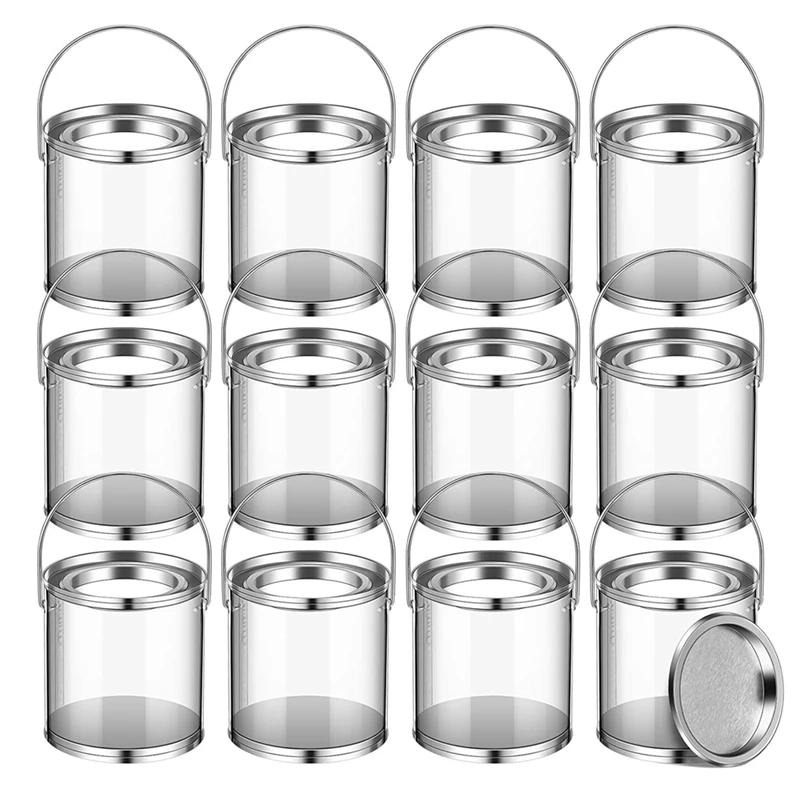 New 12Pack Mini Clear Plastic Paint Cans Small Empty Paint Cans For Crafts Candy DIY Projects Party Favor Decor,3 X 3 Inches