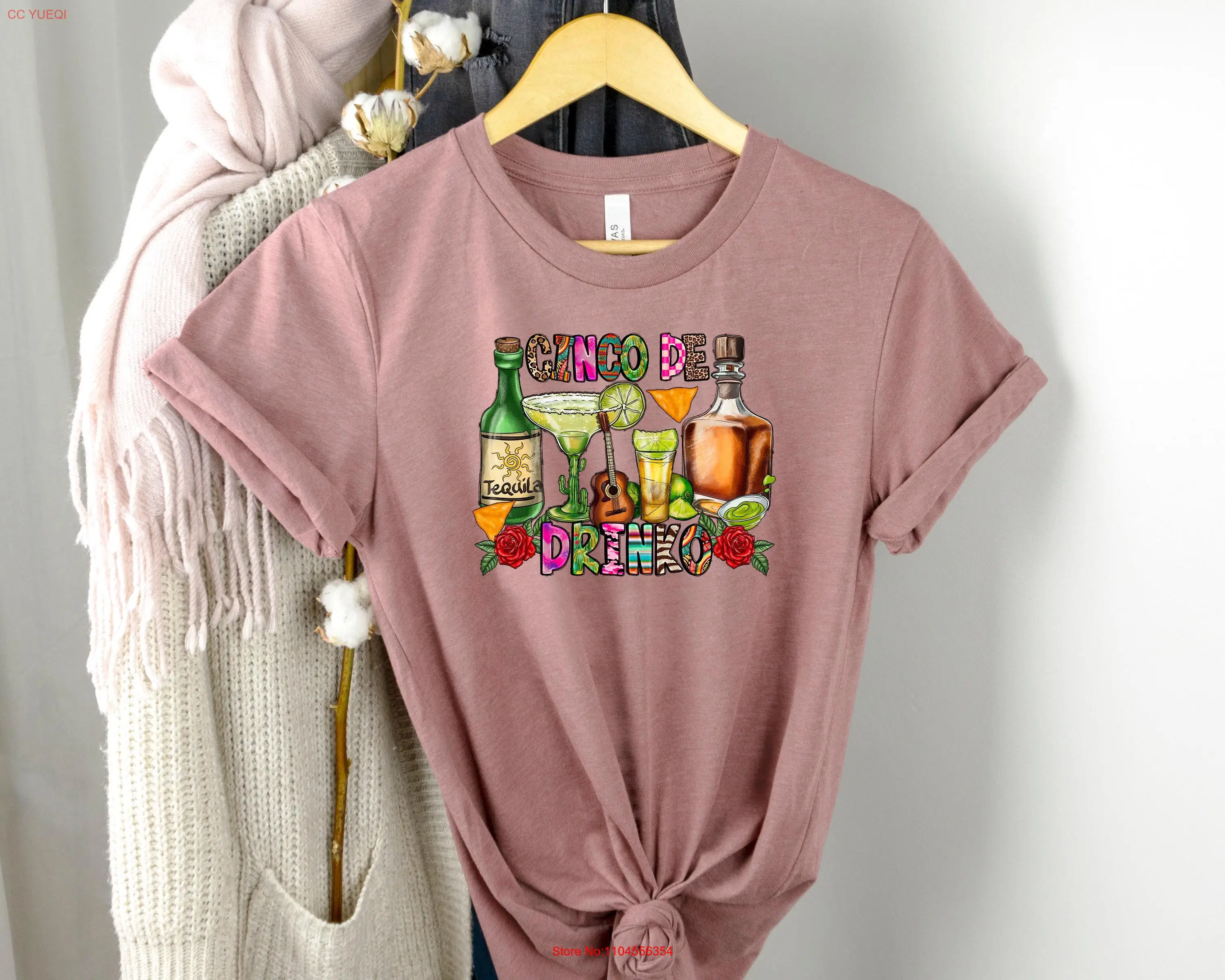 Cinco De Drinko T Shirt Alcohol Sombrero Mayo Mens Ladies Mexico Vacation Senoritas Fiesta Outfit long or short sleeves