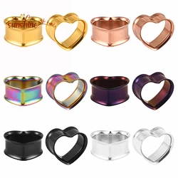 2pcs 8mm-30mm 316L Stainless Steel Love Heart Ear Tunnels Plugs Expander Stretcher Gauges Earrings Punk Body Piercing Jewelry