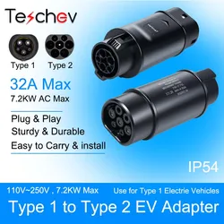 Teschev 32A 7.2KW EV Charger Adapter For Type 1 to Type 2 Charging For EV Connector Type 2 to GBT 22KW Conventor