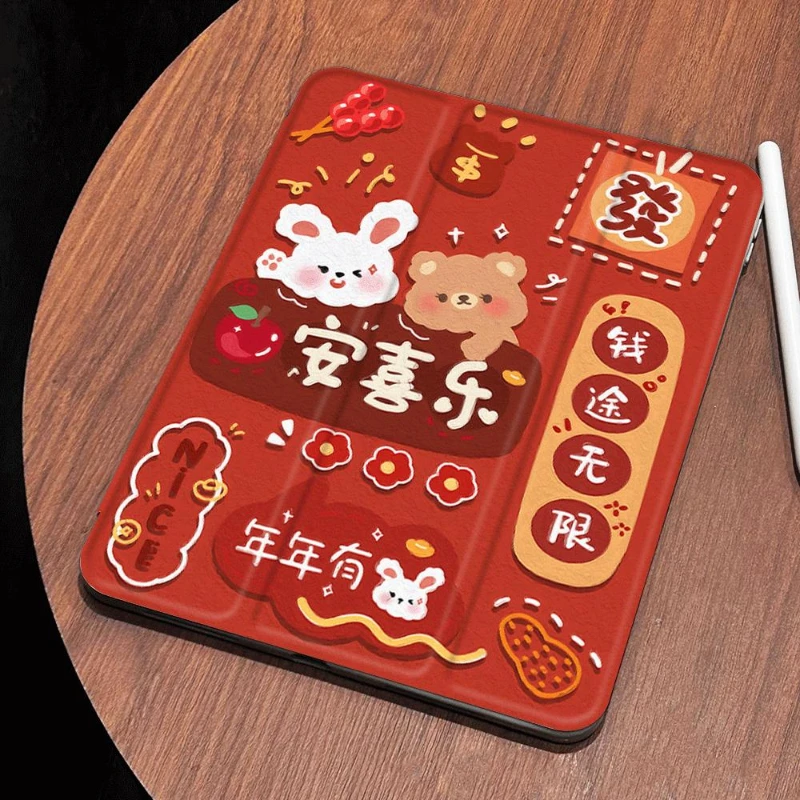 Bunny Red Background Flip Smart Cover for IPad 6th Generation Case 9.7 Inch Ipad Mini 6 IPad Pro 11 2022 Air 5th 4th Tablet Case