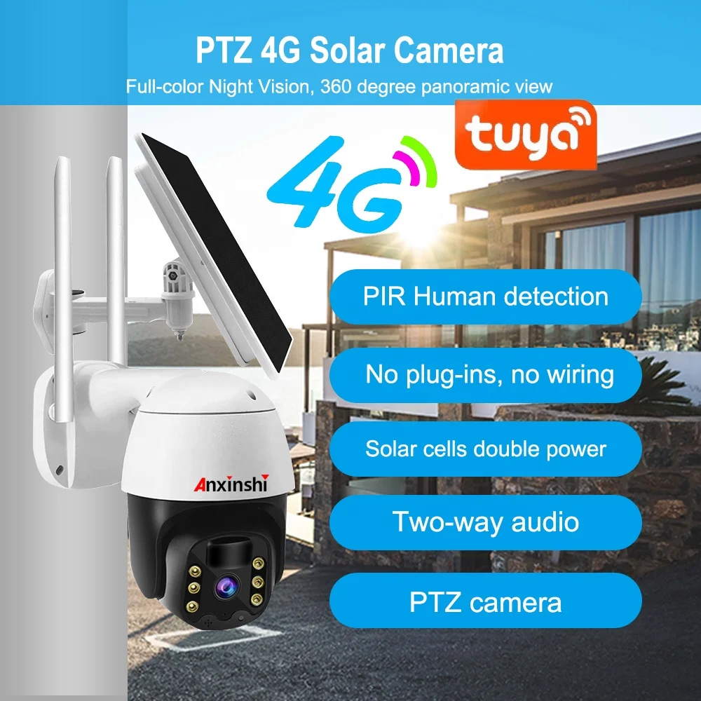 Tuya APP 1080P كاميرا تعمل بالطاقة الشمسية 4G كاميرات PTZ خارجية 4g بطاقة Sim عرض الهاتف المحمول PTZ كاميرا CCTV بالطاقة الشمسية 4G #6