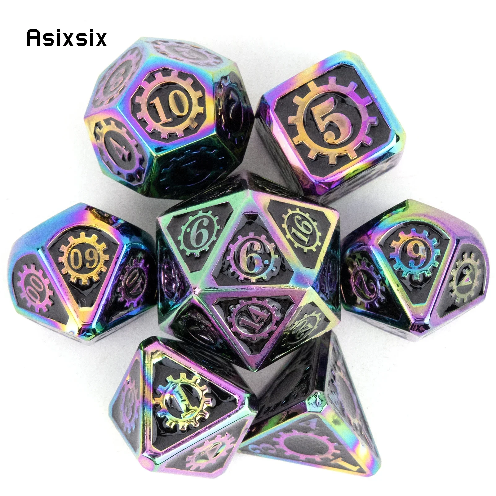 

7 Pcs Colorful Gear Wheel Metal DicePerfect For Rpgs, Board Games, And Card Games.Dice For Games, Dnd Dice Set