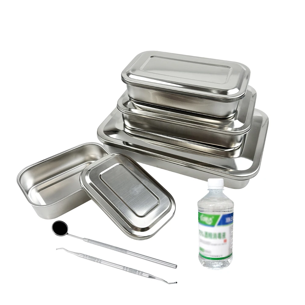 

Dental Instruments Tray With Lid Stainless Steel Surgical Medical Disinfection Box Rectangular Plate Sterilization Container New