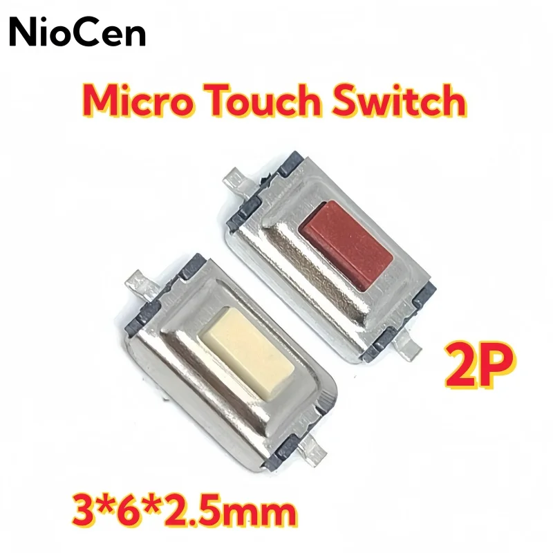 (50 pezzi) Alta qualità 3 * 6 * 2,5 mm SMT pulsante a 2 pin / interruttore a chiave micro interruttore tattile SMD bianco rosso