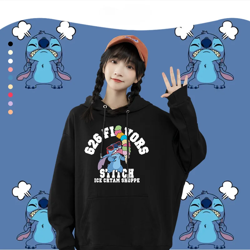 Disney Stitch Sweater Angel Peripheral Purple Clothes 2024  Oversize Couple Hooded Sweater Loose Comfortable  Spring and Autumn