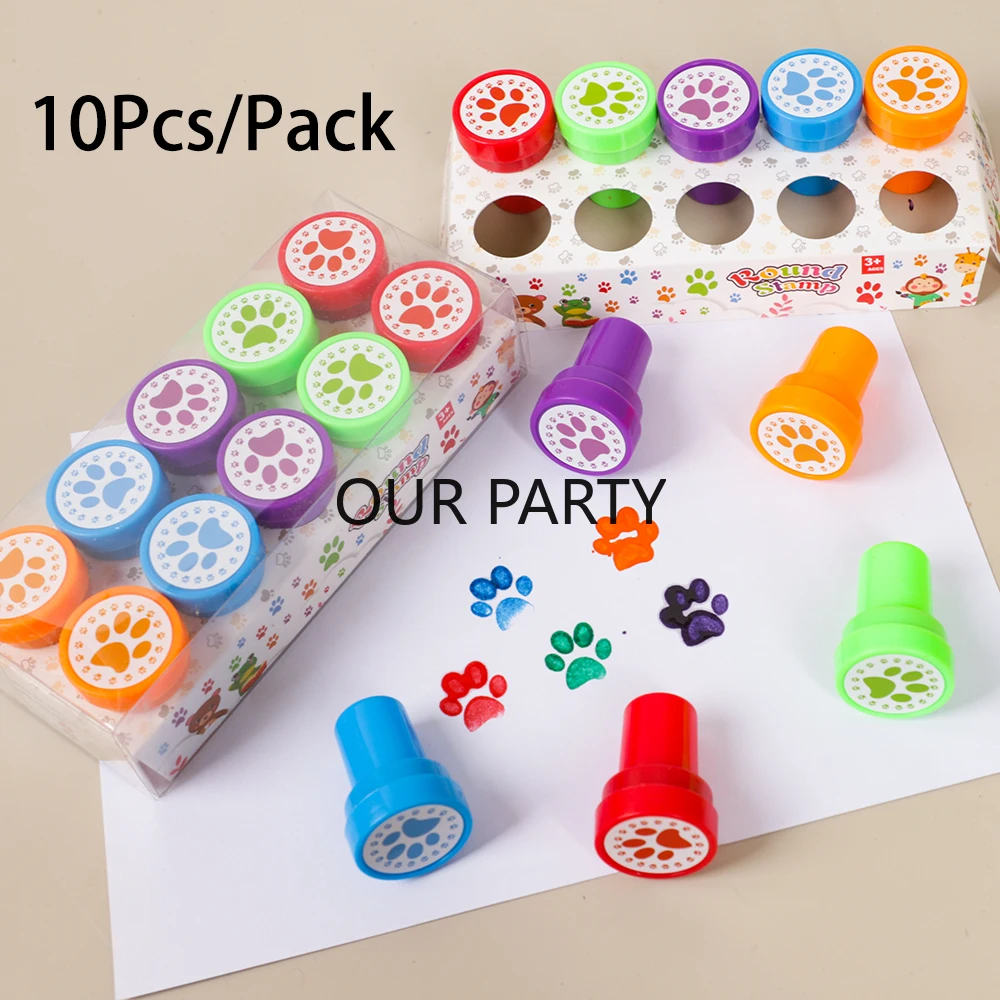 【セール中】10 ピース/パックかわいい犬猫足セルフインクスタンプおもちゃ子供のためのペットのテーマ誕生日パーティーの好意ピニャータフィラー幼稚園のご褒美