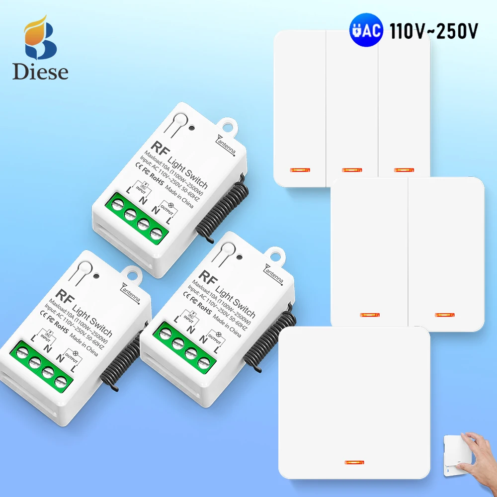 RF433Mhz Wireless Smart Switch Light 86 Wall Panel Switch with Remote Control Mini Relay Receiver 220V Home Led Light Lamp Fan
