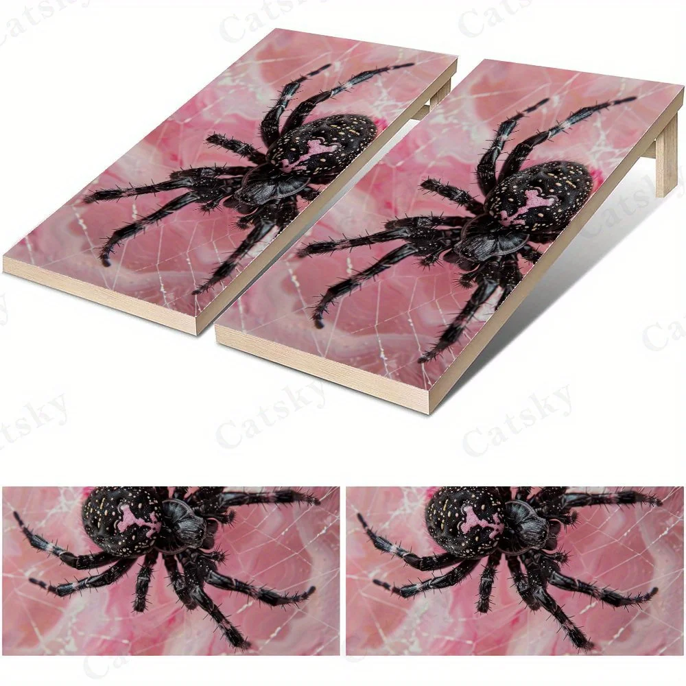 العنكبوت الأسود مع ملصق نمط الويب الوردي، قيمة عالية! شارات رمل من الفينيل المسطح ثنائية الأبعاد - صديقة للبيزانية وقيمة عالية، فقاعة F #1