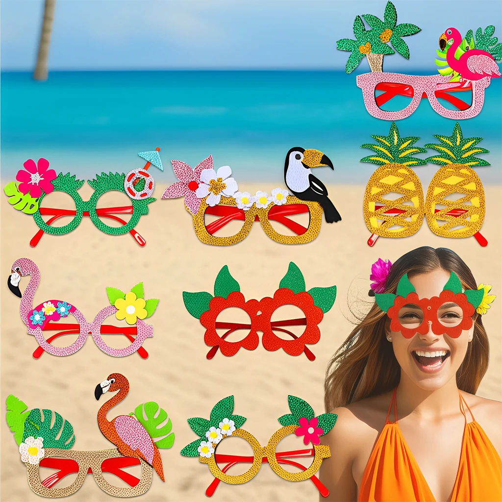 Tropische hawaiianische Party-Foto-Requisiten, Flamingo- und Kokosnussbaum-Brillengestell, Strandball-Dekoration, lustiges Party-Zubehör