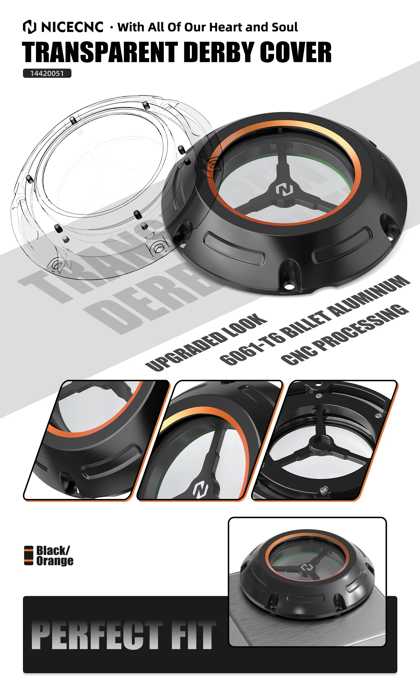 NICECNC transparente Derby-Abdeckung für Harley Sportster 883 Low XL883L/1200 Low XL1200L Forty-Eight XL1200X Iron 883 XL883N/1200 XL1200NS – Detail 7