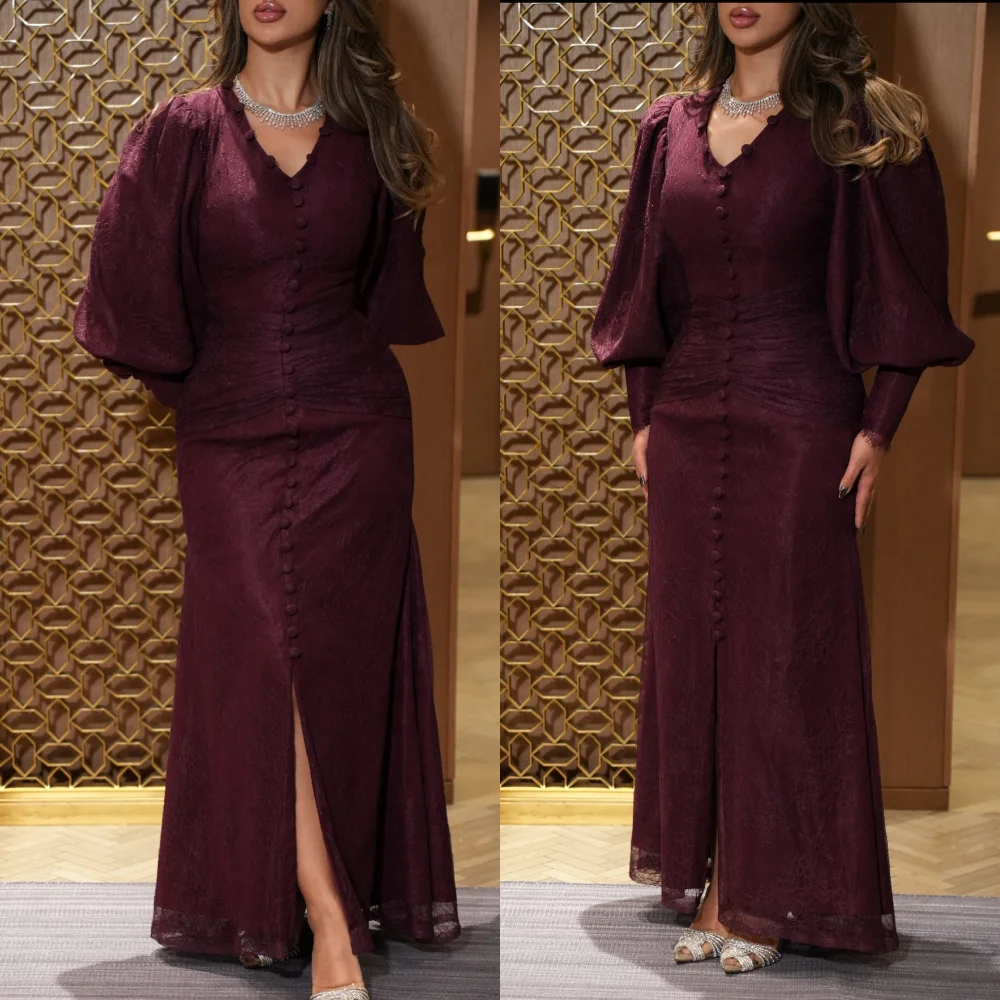 

Customized Formal Evening Dress Button Pleat Lace Trumpet Long Dresses Bespoke Occasion Exquisite Party Wedding Guest Gown