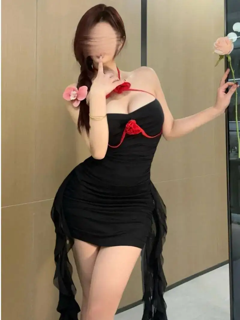 Sexy New Pure Desire Trend Color-Block Floral Off-Shoulder Slim Dress Elegant Tank Mini Dress Slim Fashion Sweet Women Tops 2KQU