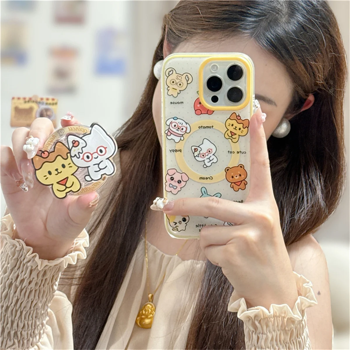

Fashion Cute Cartoon Animal Magnetic Phone Case For iPhone 16 Pro 15 14 Pro Max Cover with Holder For Magsafe Cases