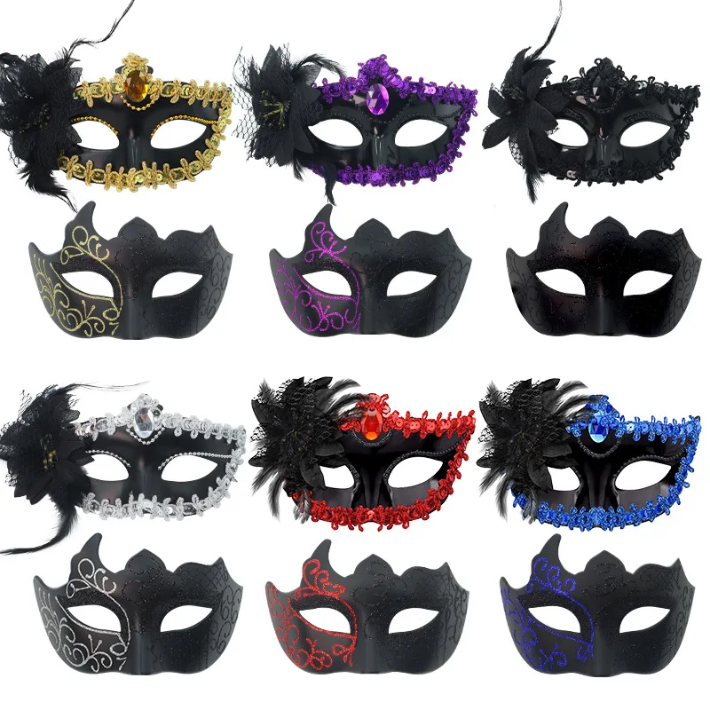 Máscara de baile de casal colorida pintada máscara de baile de penas máscara de flor feita à mão para festas de halloween baile
