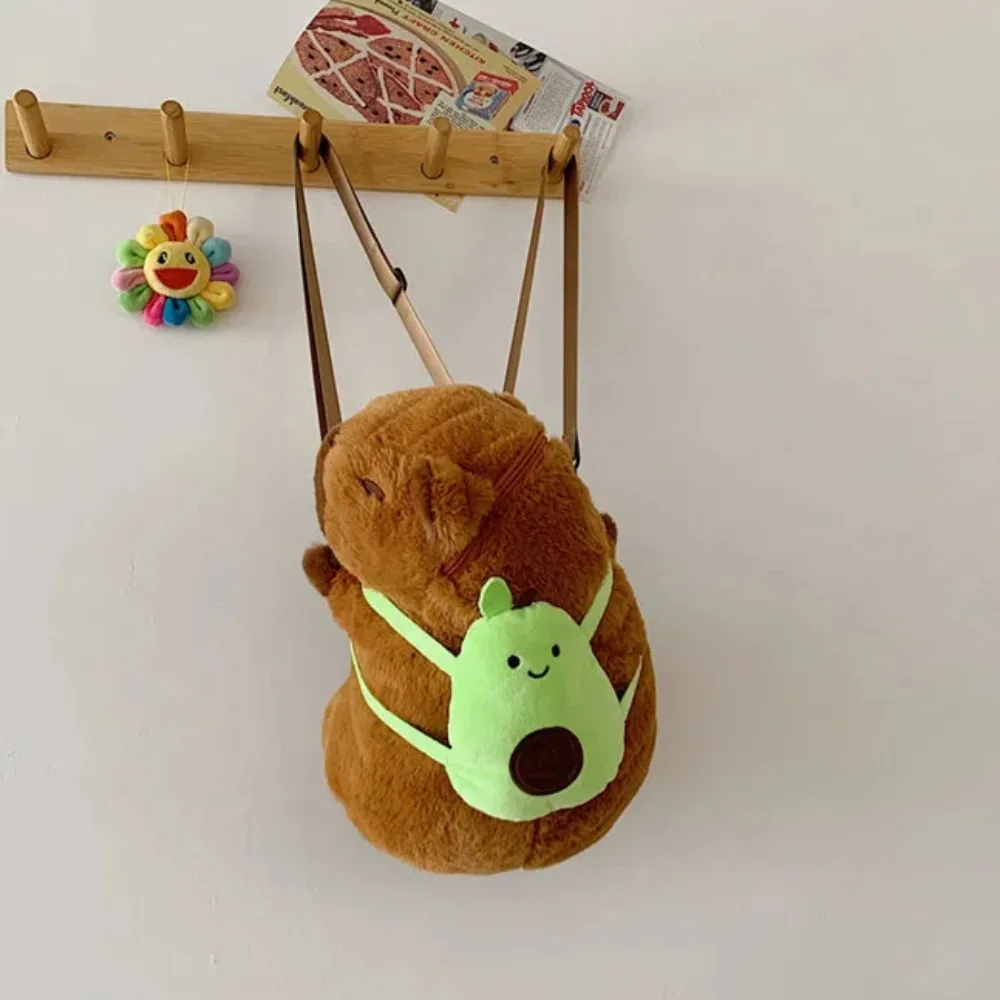 Cartoon Capybara Backpack Cotton Filled Strawberry Capybara Crossbody Bag Cross Dressing Pear Plush Animal Daypack Couple