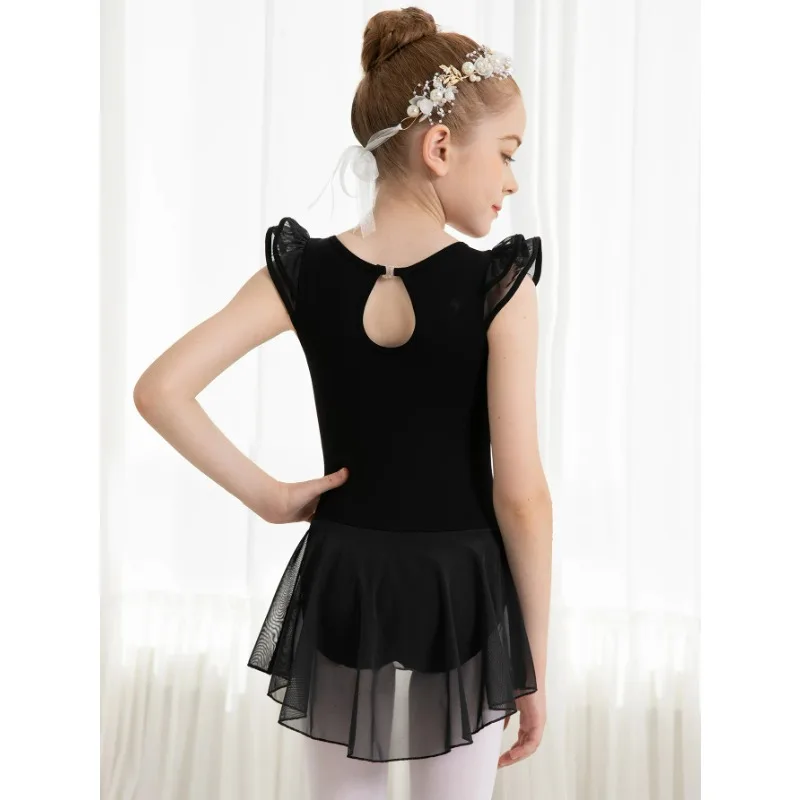 여아 발레 댄스 레오타드 유아 물방울 백 러플 소매 발레 스커트 무대 공연에 적합