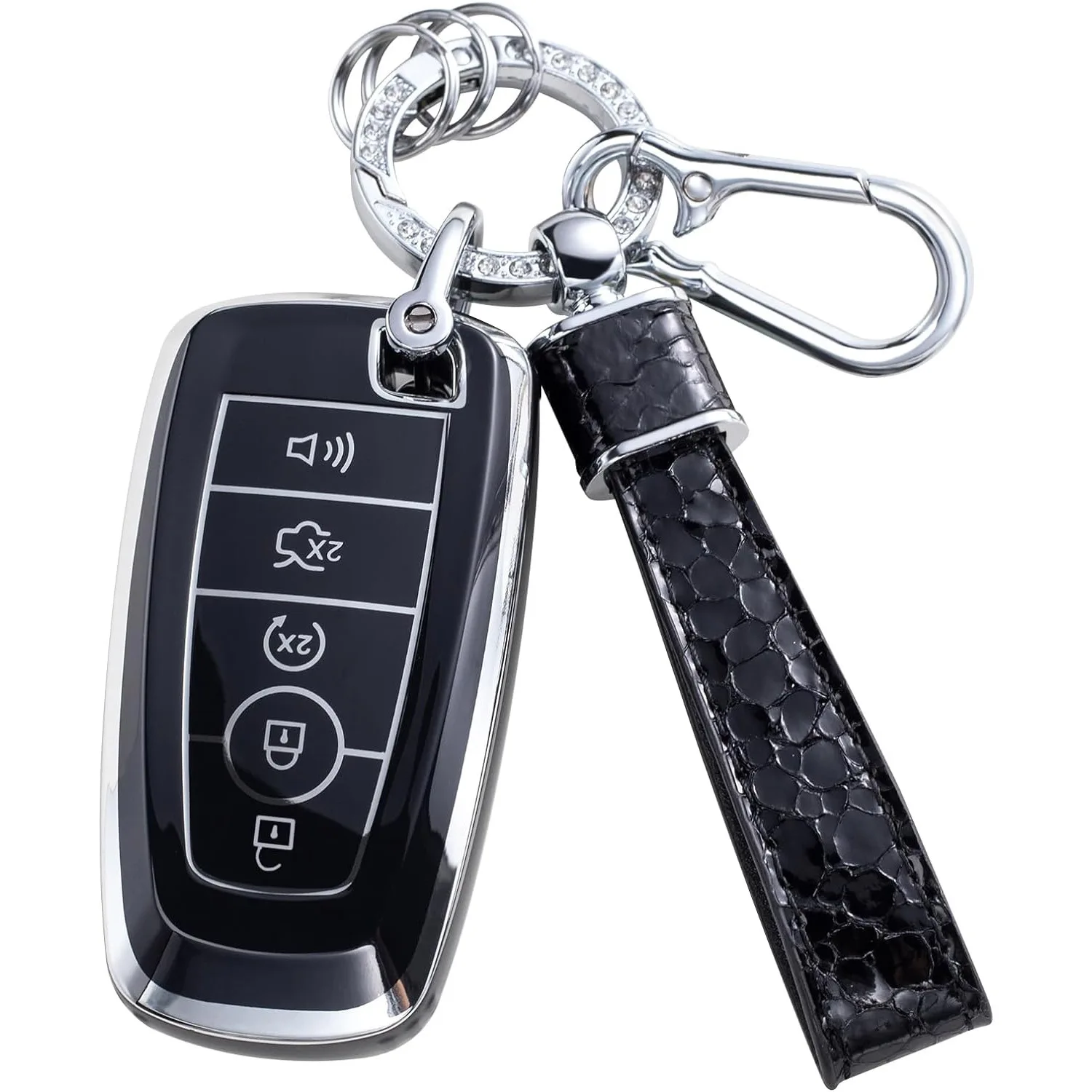 

Car key bag, keychain pendant, cross-border hot-selling TPU soft rubber silver edge car key cover with hand rope pendant