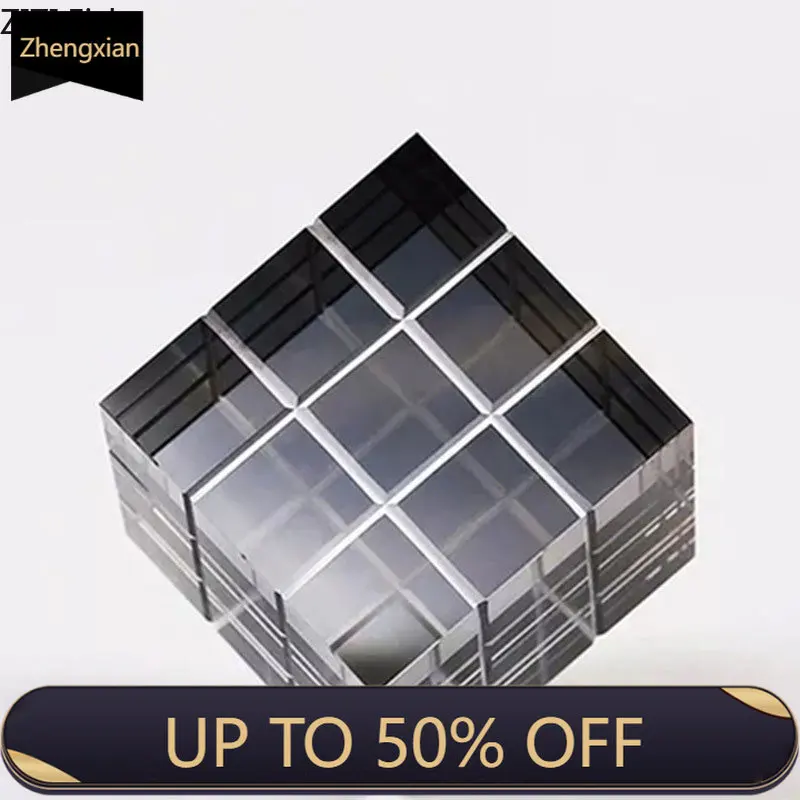 Minimalism Transparent Geometric Square Crystal Magic Cube Statue Desk Decoration Glass Magic Cube Sculpture Crafts Ornaments