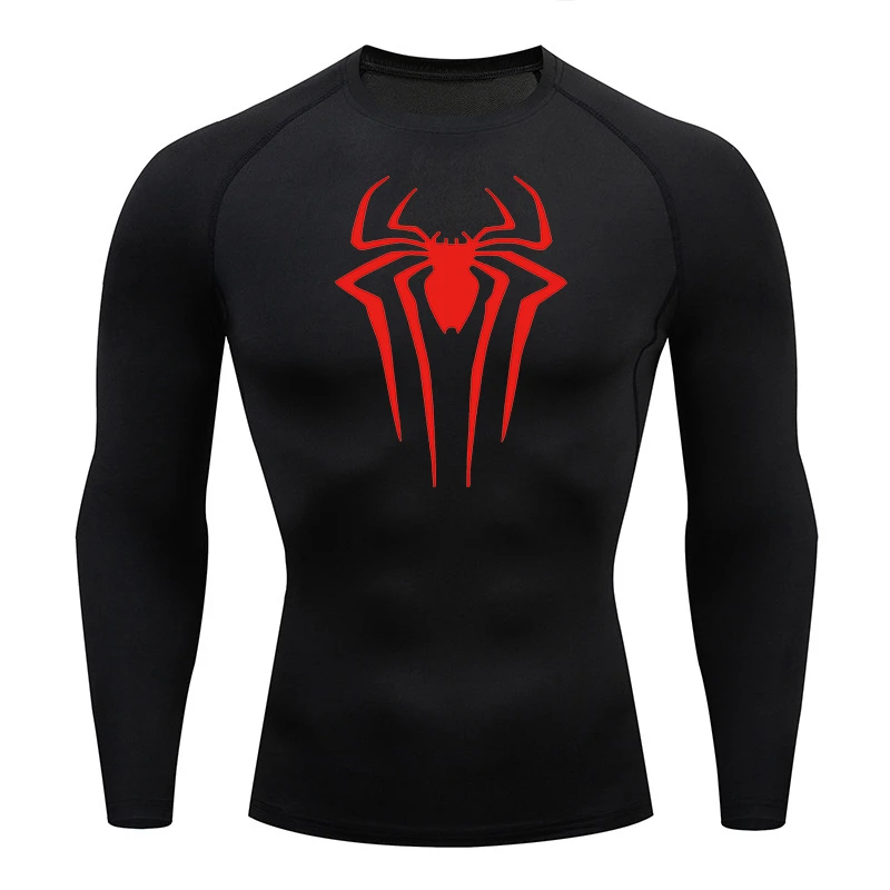 Spider Print Compression Shirts for Men Gym Workout Rash Guard Summer Athletic Undershirts Baselayers Quick Dry Tshirt Tees Tops